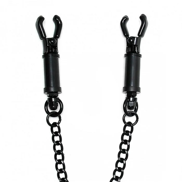 Rimba Black Metal Adjustable Nipple Clamps With Chain Female Sex Toys