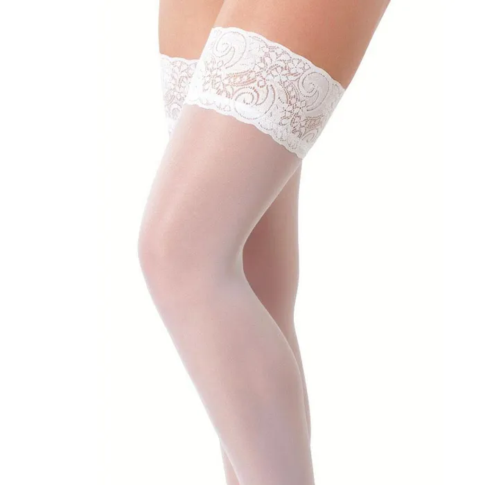 Rimba Couples White HoldUp Stockings With Floral Lace Top