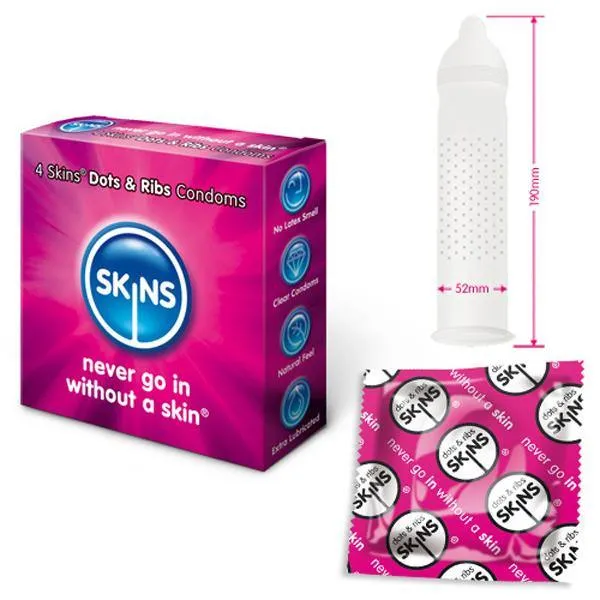 Skins Condoms Dots And Ribs 4 Pack Skins Condoms Male Sex Toys