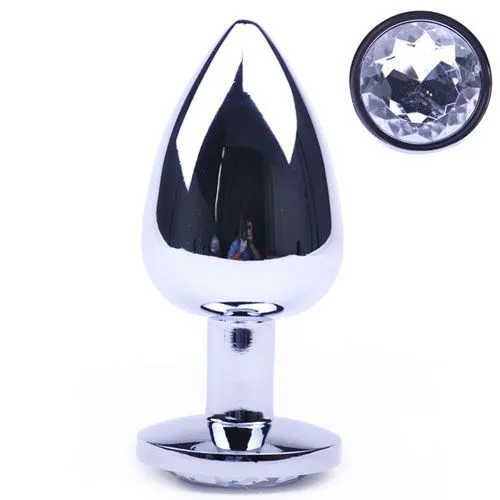 So Luxe Male Sex Toys Large Metal Anal Plug With Clear Crystal