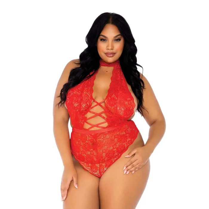 So Luxe Vibrators Leg Avenue Floral Lace Crotchless Teddy Red UK 18 to 22