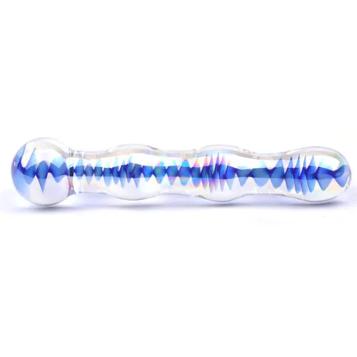 Various Toy Brands Dildos Blue Wavy Glass Dildo