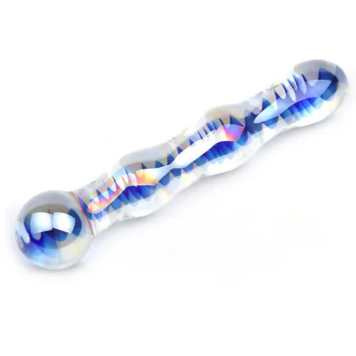 Various Toy Brands Dildos Blue Wavy Glass Dildo