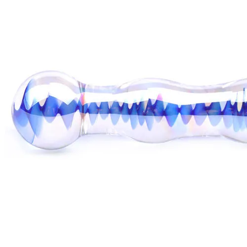 Various Toy Brands Dildos Blue Wavy Glass Dildo