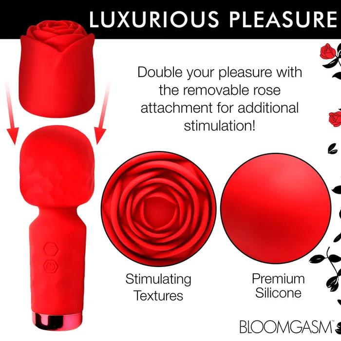 XR Brands Vibrators XR Bloomgasm Rose Petite Mini Wand XR Brands Vibrators XR Bloomgasm Rose Petite Mini Wand