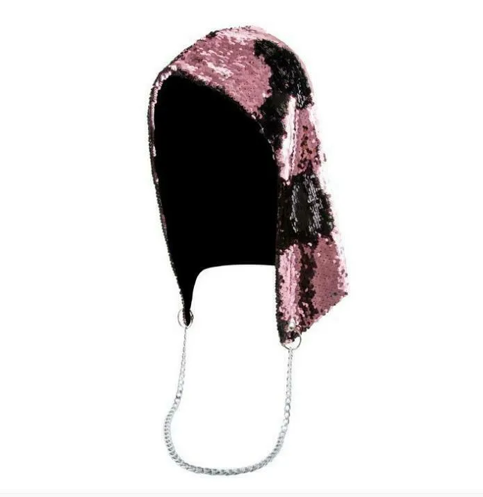 Anal Pink to Black Flip Sequin Shimmer Bling Hood with Silver Chain Perfectly Incorrect