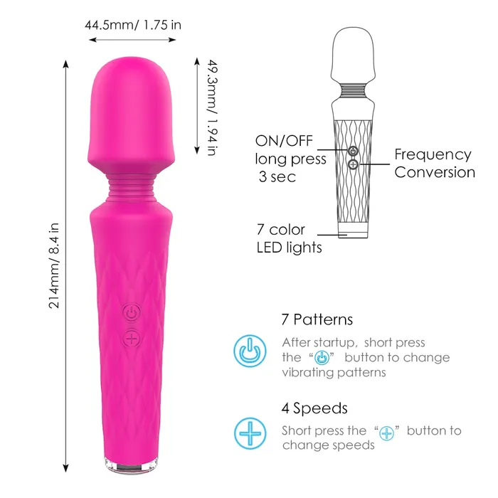 74 Modes 7Color Light Base Wand Massager Handle Without Vibration Sorlove Vibrators