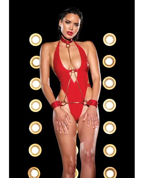 Anal Oh La La Cheri FETISH Submissive VPlunge Vinyl Teddy Set Red LXL