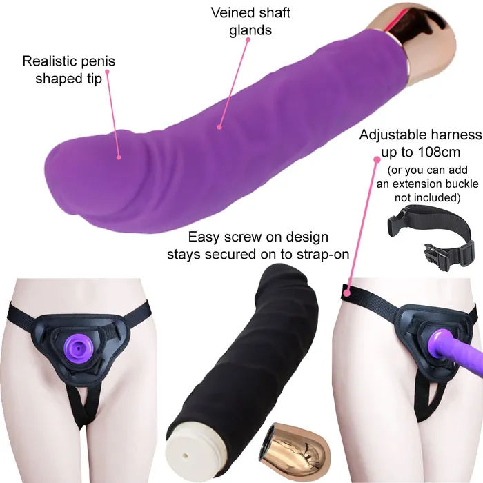 BeBuZZed Female Sex Toys Bebuzzed Giddy Realistic Veined Vibrator StrapOn Harness USB Pink