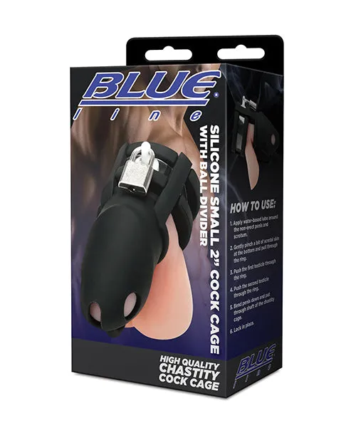 Electric Eel INC Male Sex Toys Blue Line 2 Silicone Mini Cock Cage Ball Divider Black