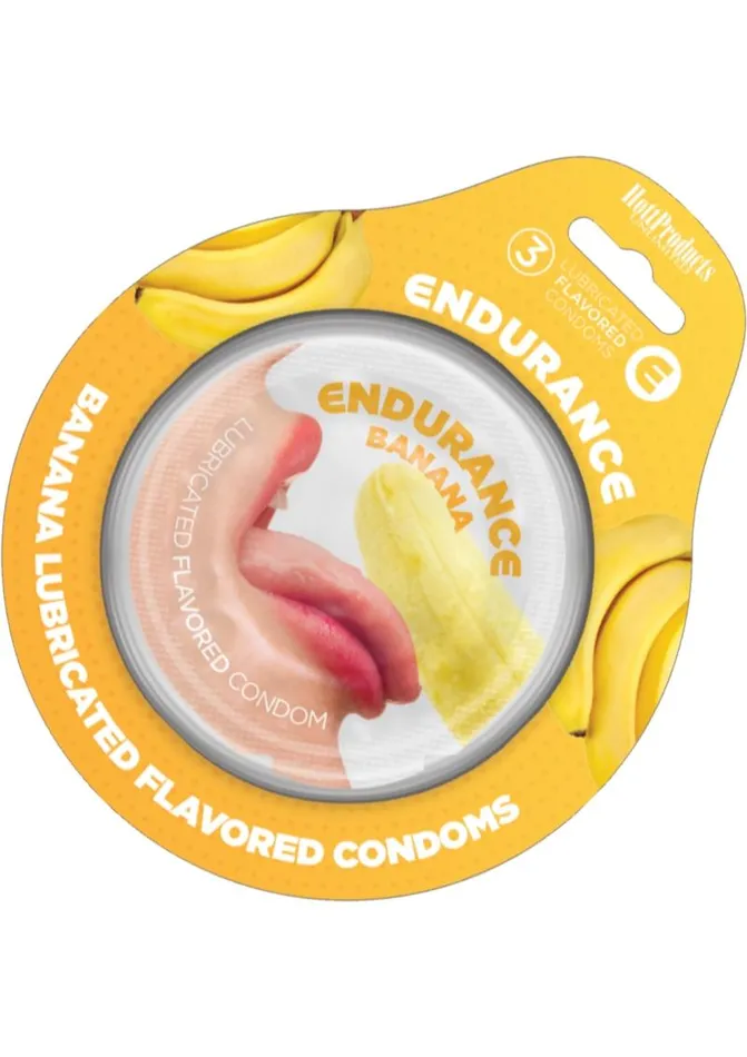 Enhancers Lubricated Flavored Endurance Condoms 3 Per Pack Banana Endurance Condom