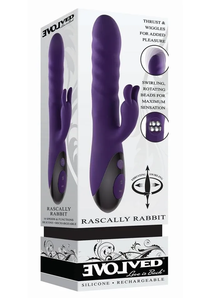 Evolved Female Sex Toys Rascally Rabbit Rechargeable Silicone Thrusting Rotating Vibrator