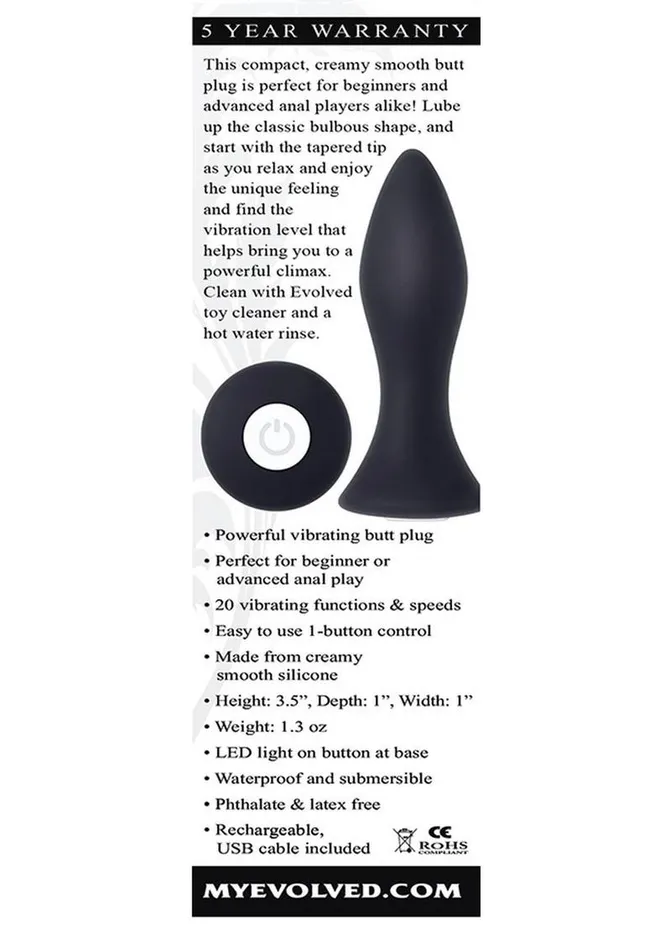 Evolved Mighty Mini Rechargeable Silicone Anal Plug with 20 Functions and Speeds Male Sex Toys