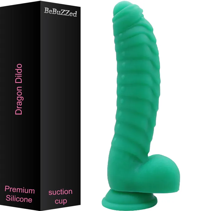 Female Sex Toys BeBuZZed Bebuzzed Dragon 85 Scaled Ribbed Dildo Liquid Silicone Green