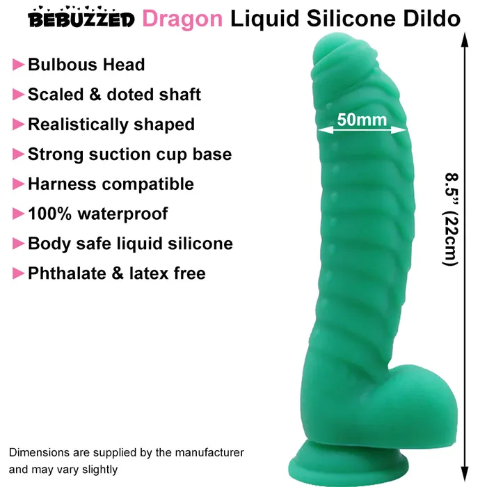 Female Sex Toys BeBuZZed Bebuzzed Dragon 85 Scaled Ribbed Dildo Liquid Silicone Green