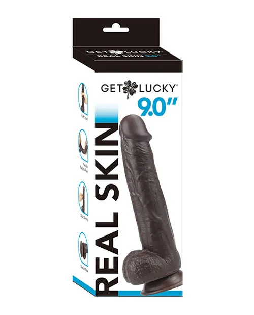 Get Lucky 9 Real Skin Dildo Dark Brown Thank Me Now INC Dildos