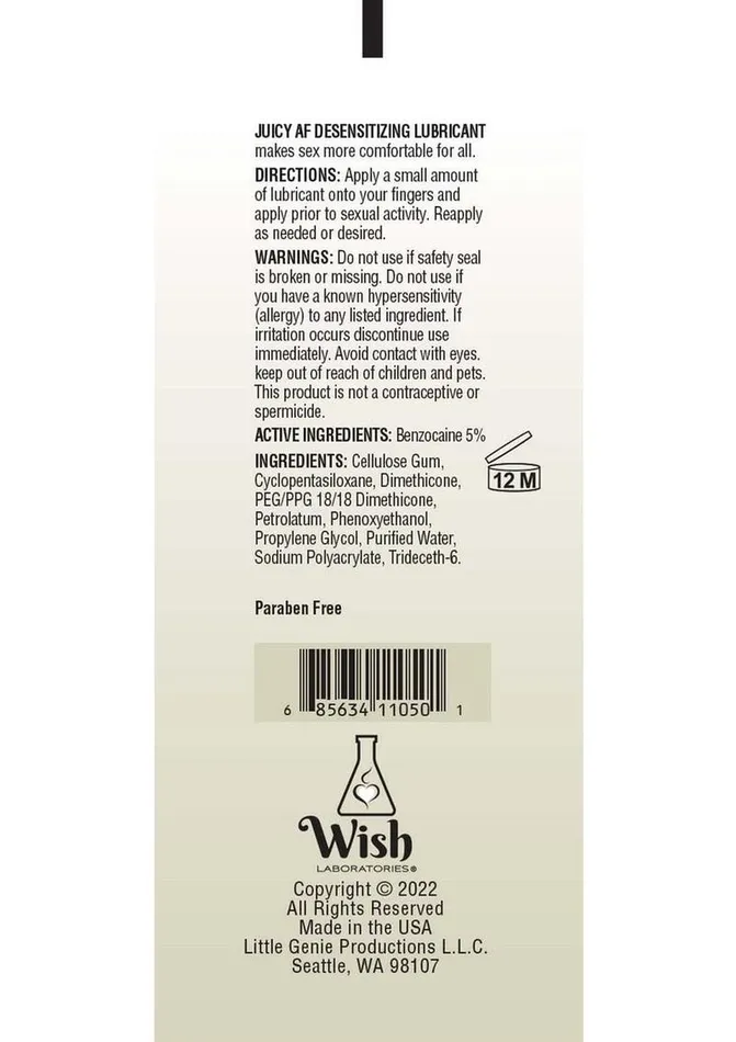 Juicy AF Desensitizing Water Based Lubricant Gel AF Sexual Health Wellbeing