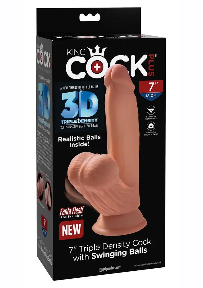 King Cock King Cock Plus Triple Density Dildo with Swinging Balls Dildos