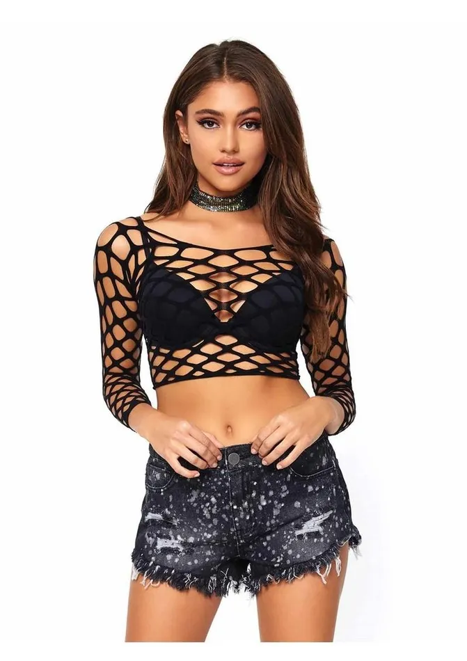 Leg Avenue Leg Avenue Pothole Net Long Sleeved Crop Top Vibrators