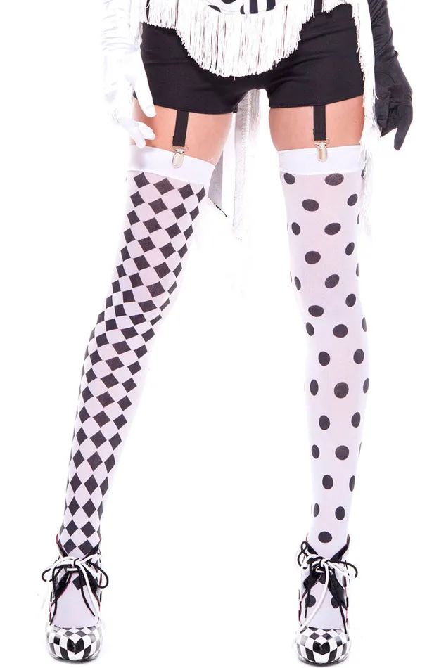 Music Legs Vibrators Diamond Design and Polka Dot Harlequin ThighHigh