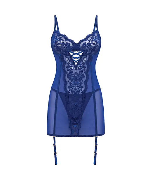 Oh La La Cheri Vibrators Kehlani Babydoll with Garters GString Cobalt Blue SM
