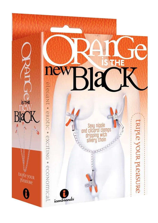 Orange is the New Black Female Sex Toys Orange Is The New Black Triple Your Pleasure Nipple and Clitoral Clamps with Chain