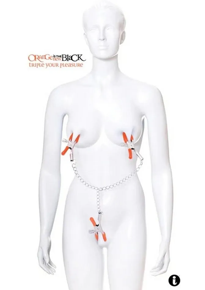 Orange is the New Black Female Sex Toys Orange Is The New Black Triple Your Pleasure Nipple and Clitoral Clamps with Chain