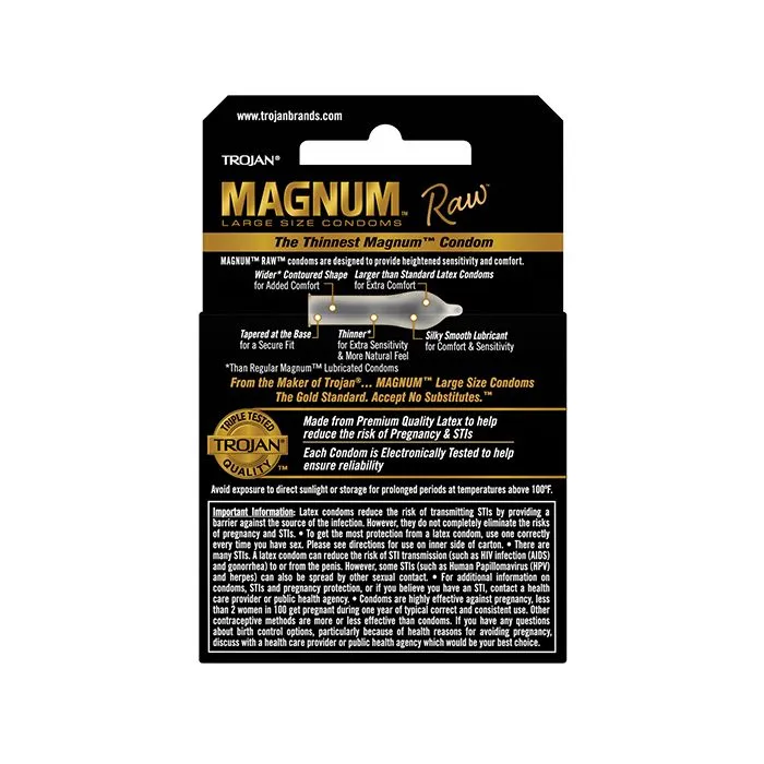 Paradise Marketing Male Sex Toys Trojan Magnum Raw Condoms Pack of 3