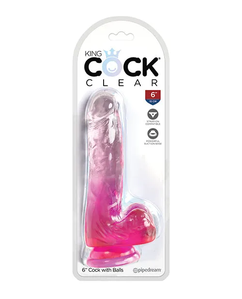 Pipedream Products Dildos King Cock Clear 6 Cock with Balls Pink