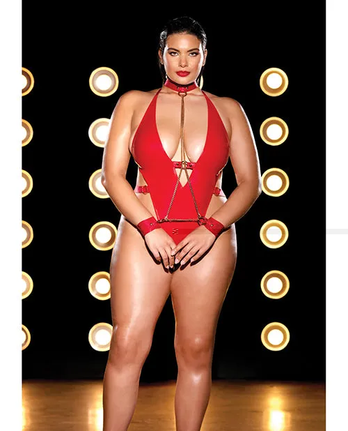 Plus Size FETISH Submissive Red Chain Teddy with Cuffs 1X2X Oh La La Cheri Couples