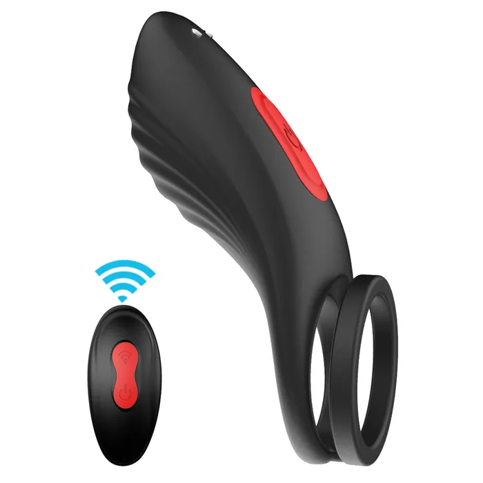 Remote Control Silicone Vibrating Penis Ring with Double Ring 9 Speeds Sorlove Male Sex Toys