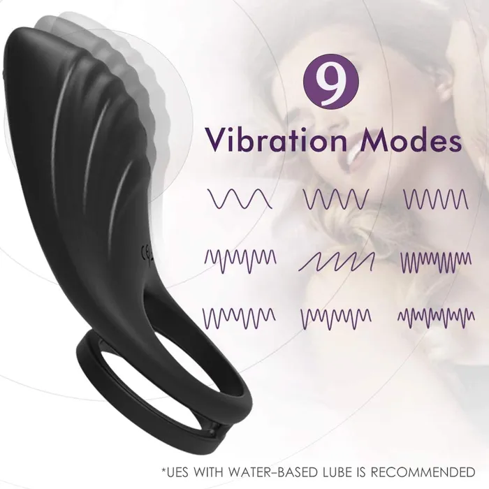 Remote Control Silicone Vibrating Penis Ring with Double Ring 9 Speeds Sorlove Male Sex Toys