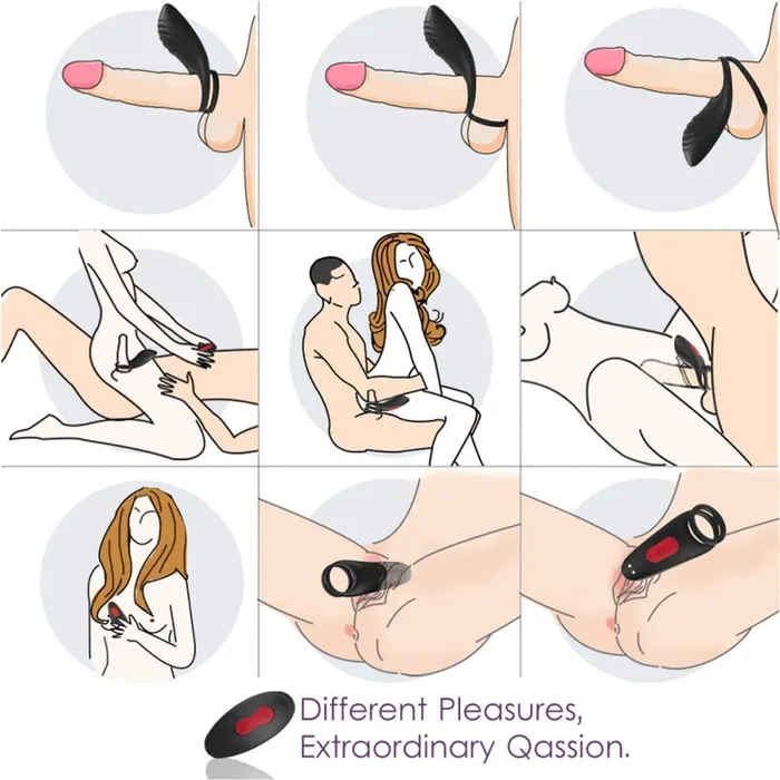 Remote Control Silicone Vibrating Penis Ring with Double Ring 9 Speeds Sorlove Male Sex Toys