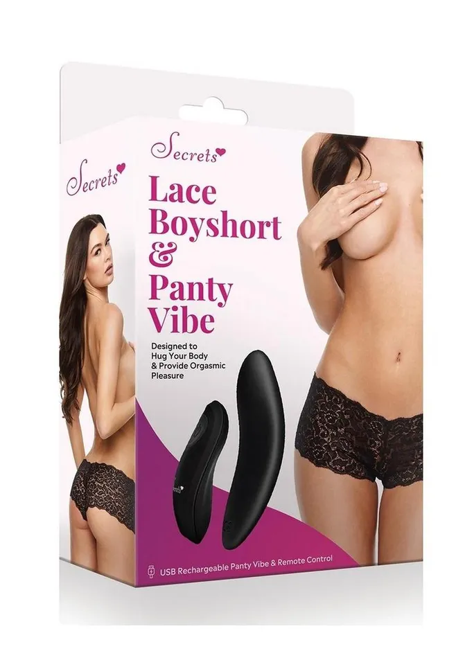 Secrets Lace Boyshort and Rechargeable Remote Control Panty Vibe Secrets Female Sex Toys