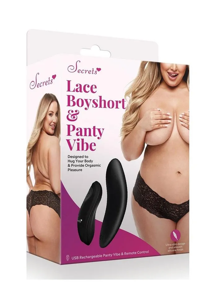 Secrets Lace Boyshort and Rechargeable Remote Control Panty Vibe Secrets Female Sex Toys