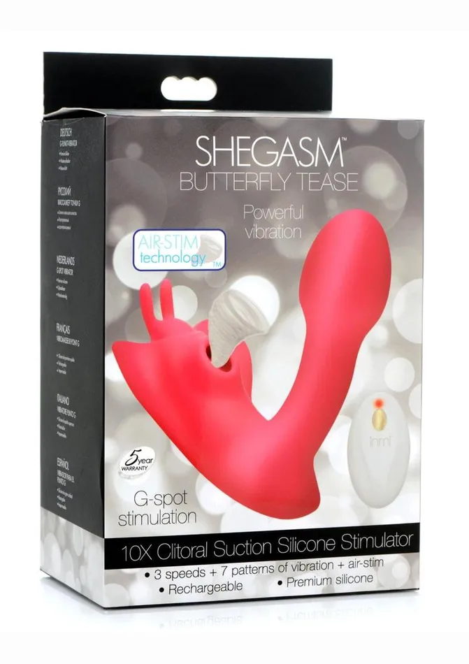 SHEGASM Female Sex Toys Shegasm Butterfy Tease Rechargeable Silicone 10x Clitoral Suction Stimulator with Remote Control