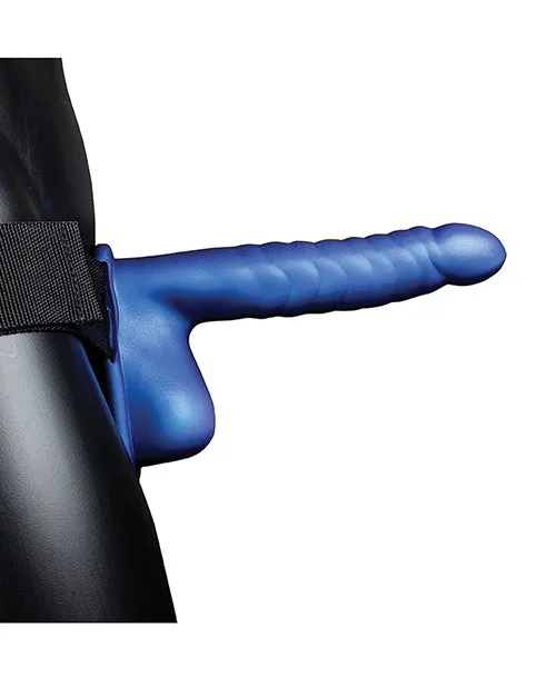 Shots America LLC Female Sex Toys Shots Ouch 8 Ribbed Hollow Strap On Metallic Blue