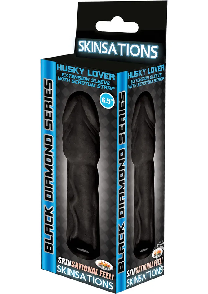 Skinsations Black Diamond Husky Lover Extension Sleeve with Scrotum Strap Skinsations Male Sex Toys