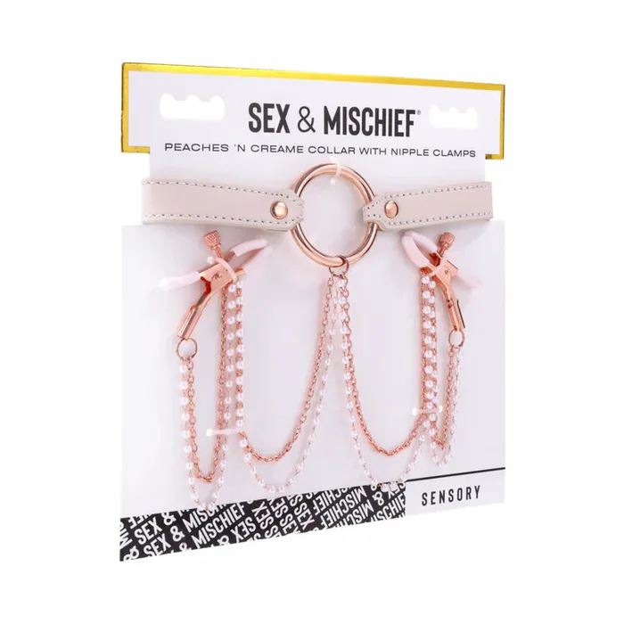 Sportsheets International Couples Sex Mischief Peaches n CreaMe Collar with Nipple Clamps