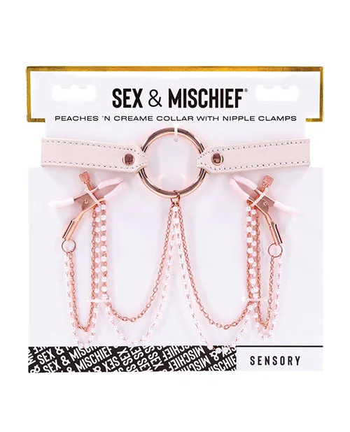 Sportsheets International Couples Sex Mischief Peaches n CreaMe Collar with Nipple Clamps