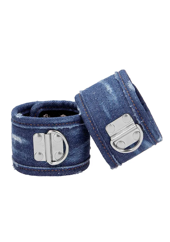 Vibrators Denim Handcuffs Roughend Denim Style Blue Shots America