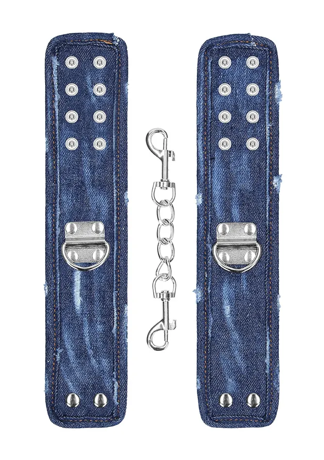 Vibrators Denim Handcuffs Roughend Denim Style Blue Shots America
