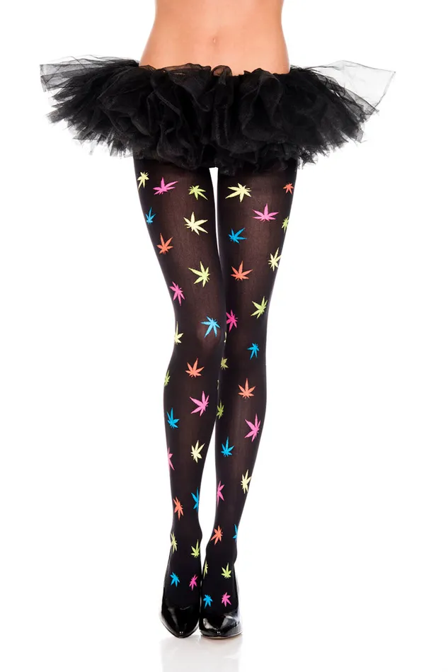 Vibrators Multicolor Leaf Print Pantyhose Music Legs