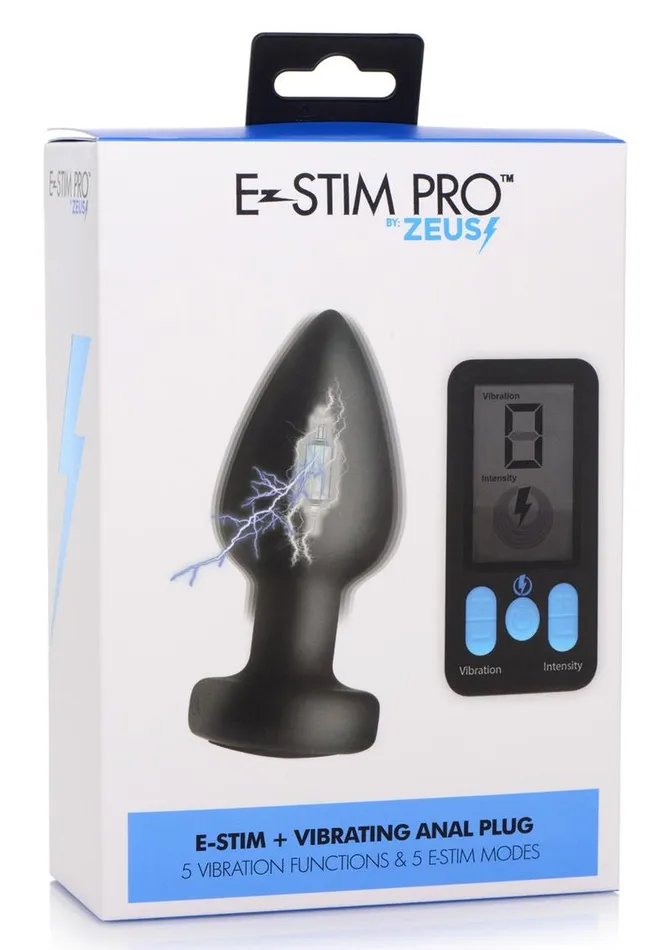 Zeus Electrosex Male Sex Toys Zeus Vibrating and EStim Silicone Rechargeable Anal Plug with Remote Control